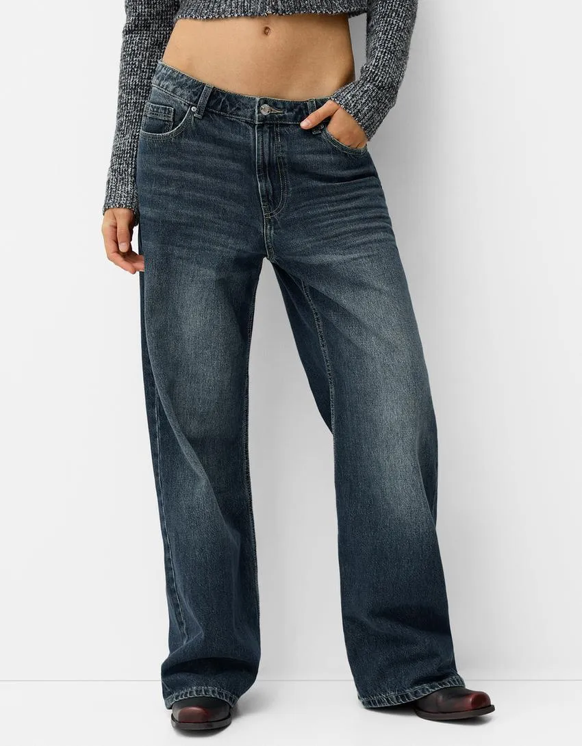 001 Bk Unisex Highwaist Green vintage wide-leg Baggy jeans
