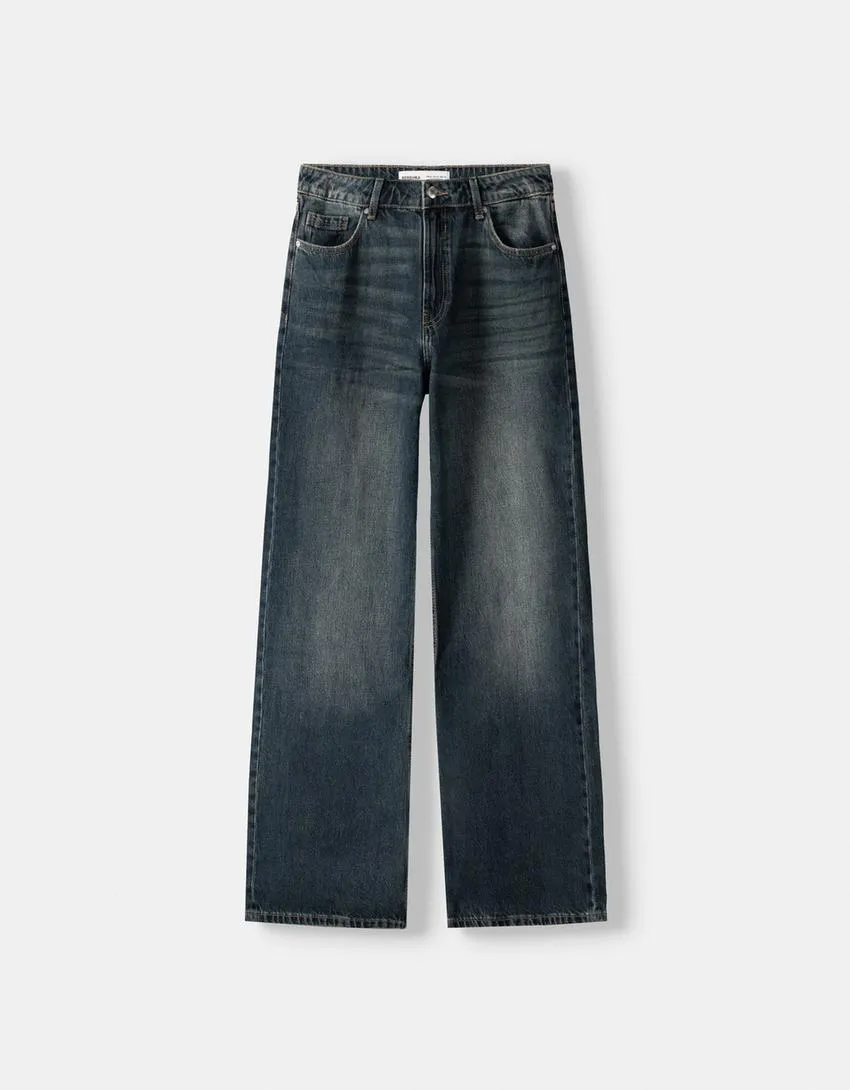 001 Bk Unisex Highwaist Green vintage wide-leg Baggy jeans