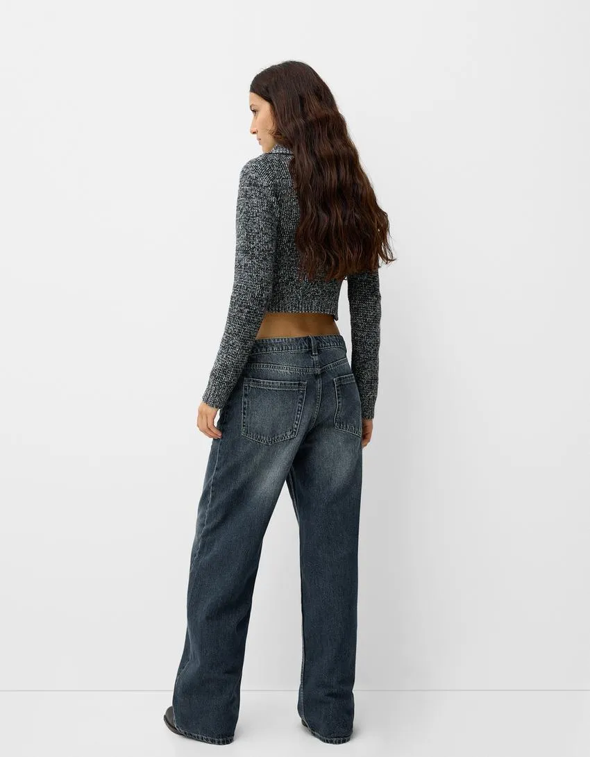 001 Bk Unisex Highwaist Green vintage wide-leg Baggy jeans