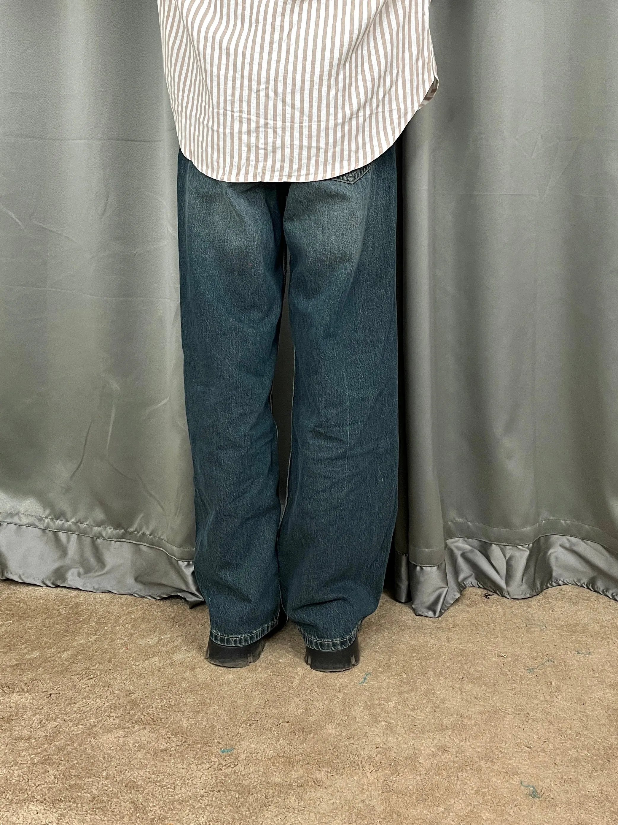 001 Bk Unisex Highwaist Green vintage wide-leg Baggy jeans