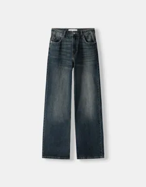 001 Bk Unisex Highwaist Green vintage wide-leg Baggy jeans