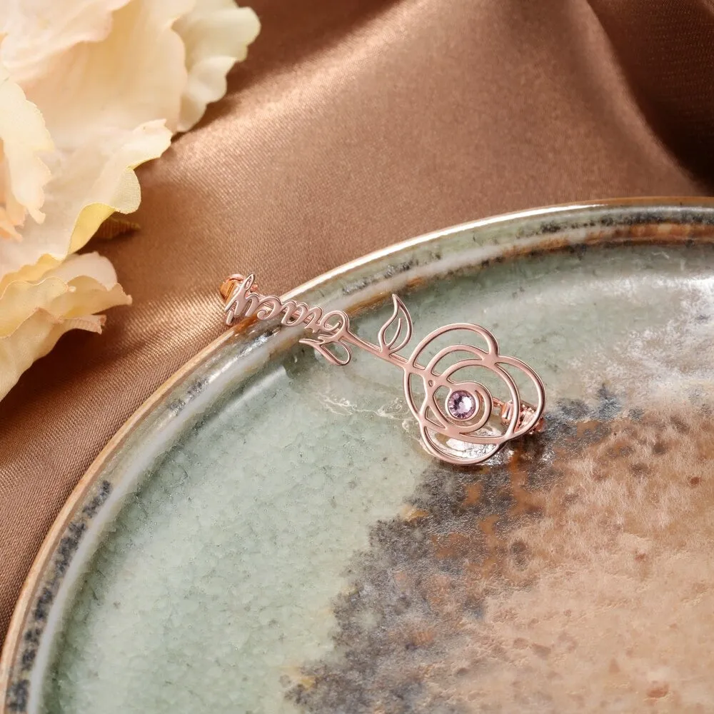 1 Stone 1 Name Personalized Rose Brooches