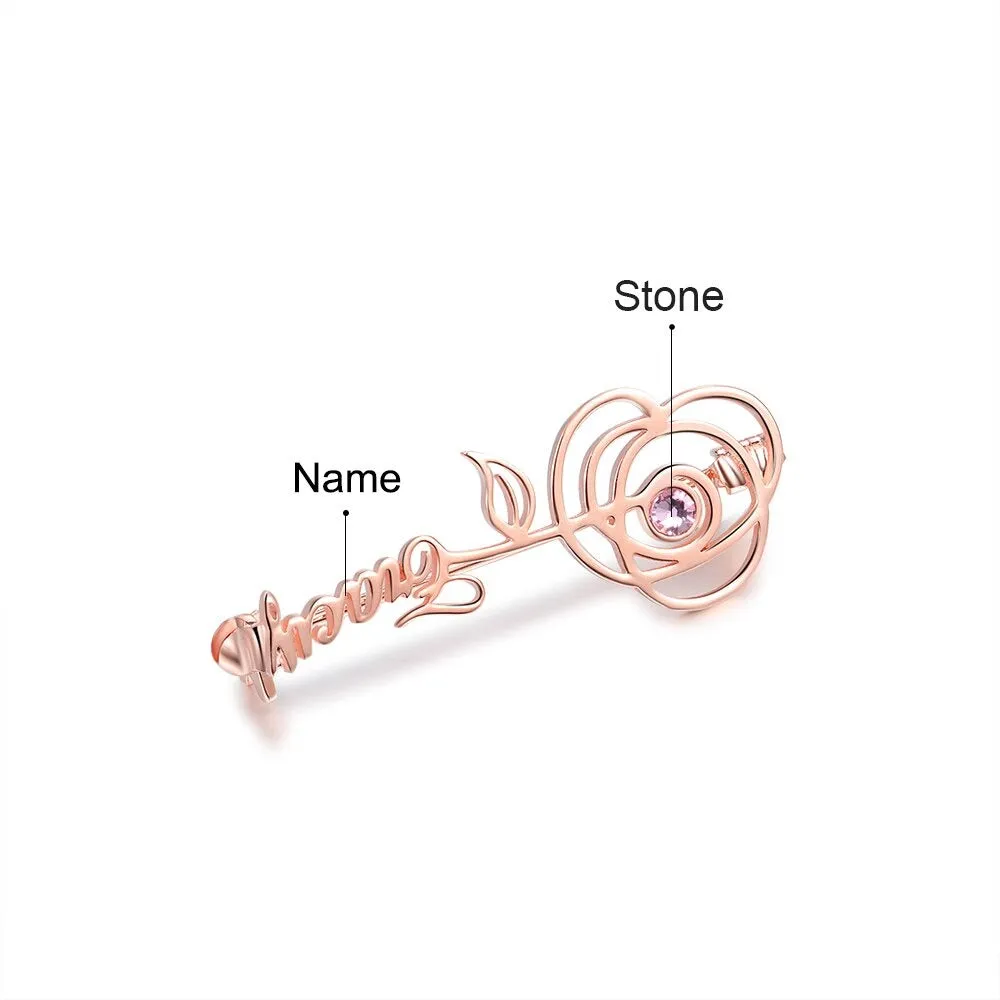 1 Stone 1 Name Personalized Rose Brooches
