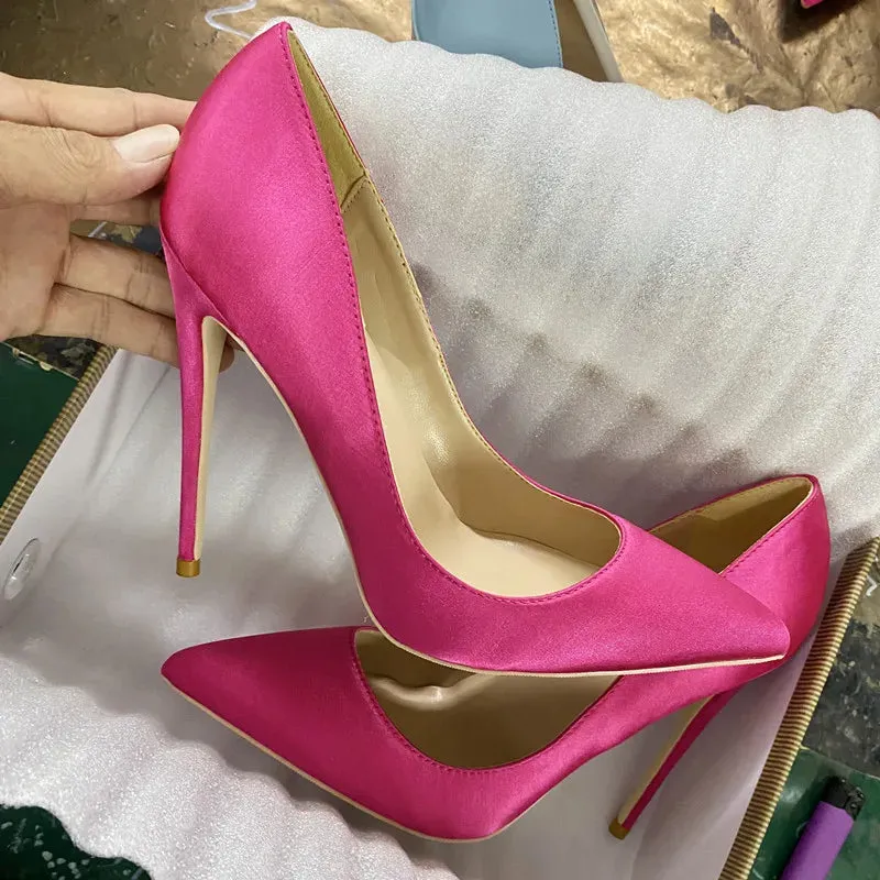 12cm 10cm 8cm Satin high heels  women's pointed high  shallow high heels