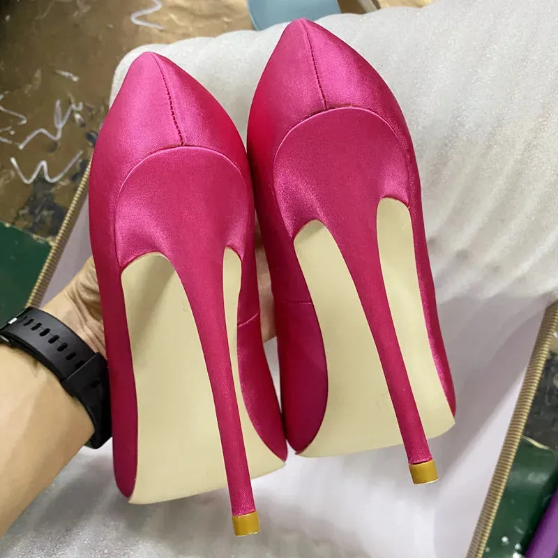 12cm 10cm 8cm Satin high heels  women's pointed high  shallow high heels