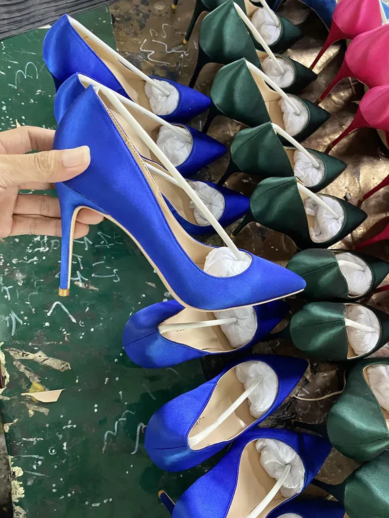 12cm 10cm 8cm Satin high heels  women's pointed high  shallow high heels