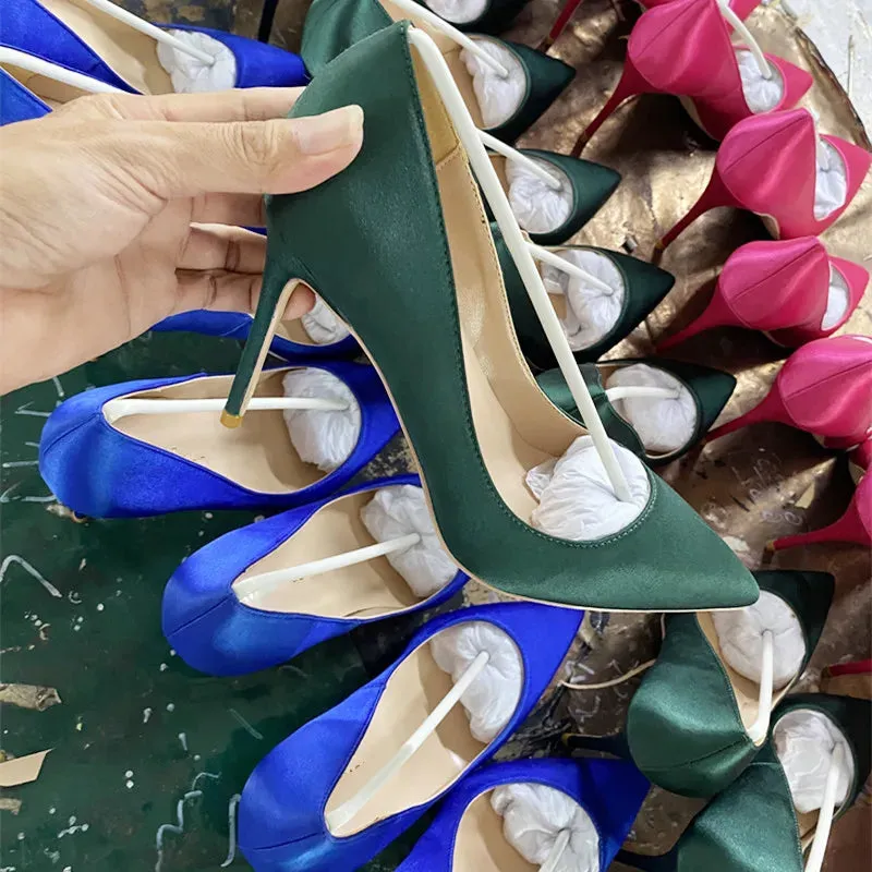 12cm 10cm 8cm Satin high heels  women's pointed high  shallow high heels