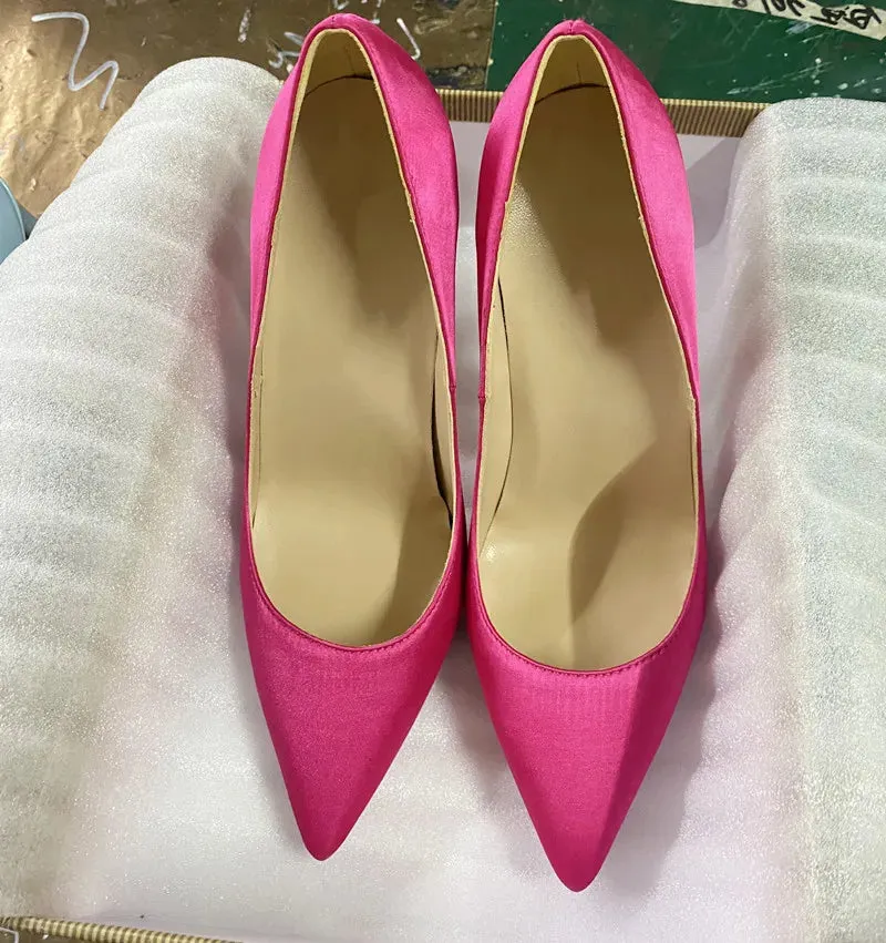 12cm 10cm 8cm Satin high heels  women's pointed high  shallow high heels