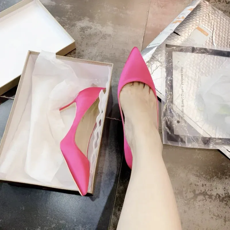12cm 10cm 8cm Satin high heels  women's pointed high  shallow high heels