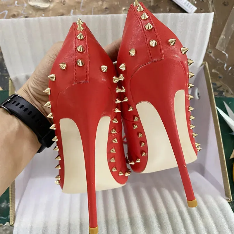 12cm high heels rivets women's pointed toe high heel shoes