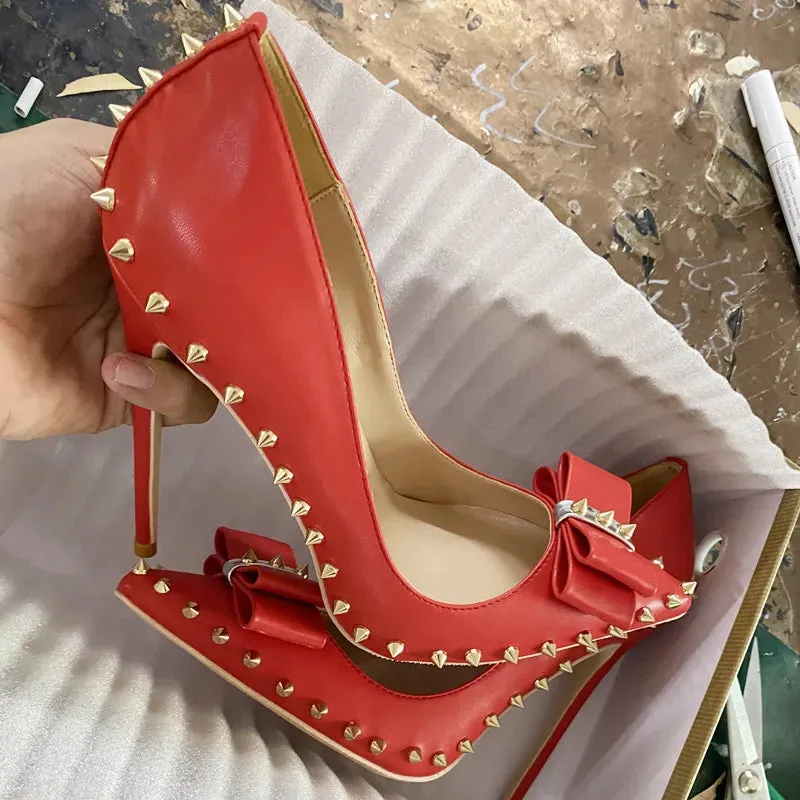 12cm high heels rivets women's pointed toe high heel shoes