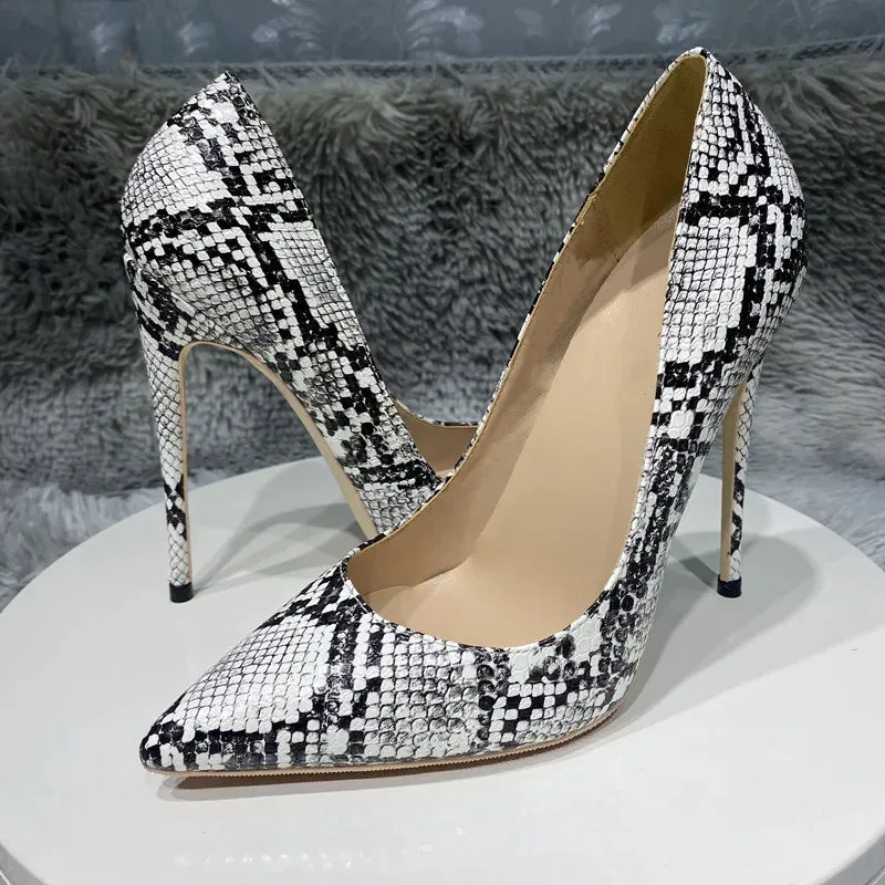 12cm snake printed design sexy female extreme high heels