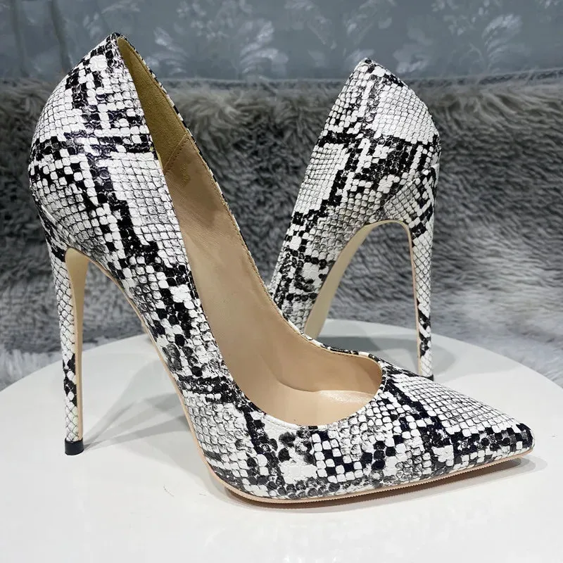 12cm snake printed design sexy female extreme high heels