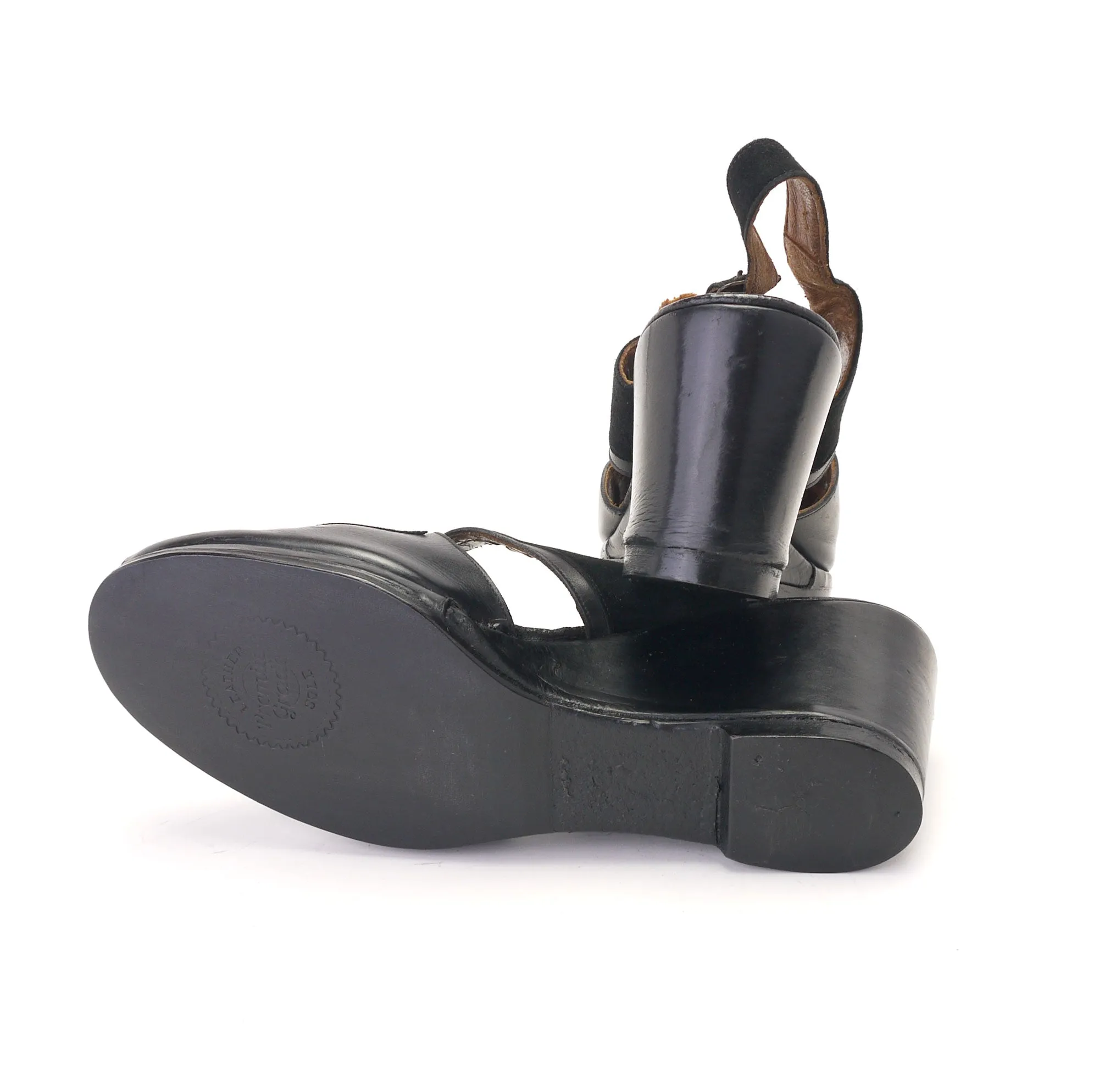 1940s Black Leather & Suede Slingback Wedges UK 5