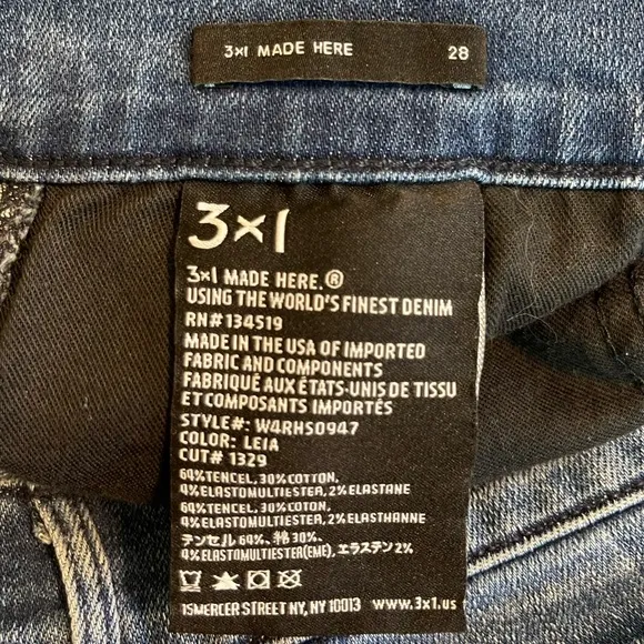 3x1 NYC High Rise Adeline Split Seam Jeans Size 28
