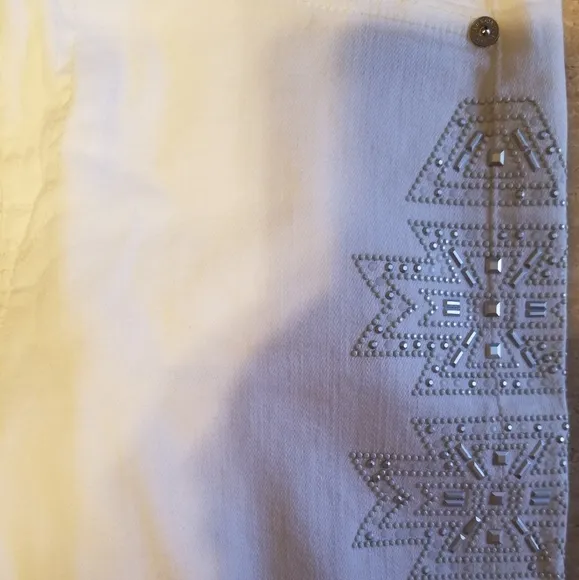 7 For All Man Kind Side Embellished White Skinny Jeans, Sz 25, EUC