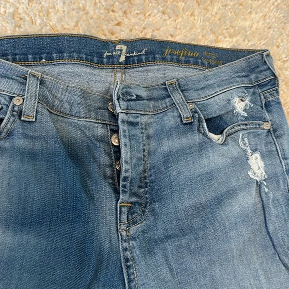 7 For All Mankind Distressed Josefina Skinny Boyfriend Denim Jeans Blue Size 29