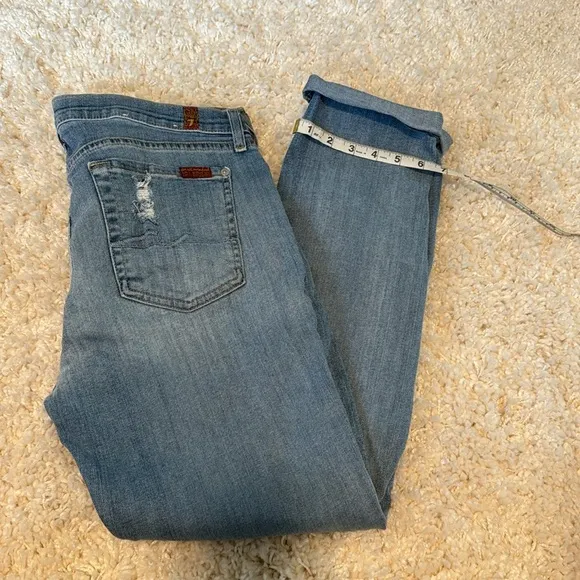 7 For All Mankind Distressed Josefina Skinny Boyfriend Denim Jeans Blue Size 29