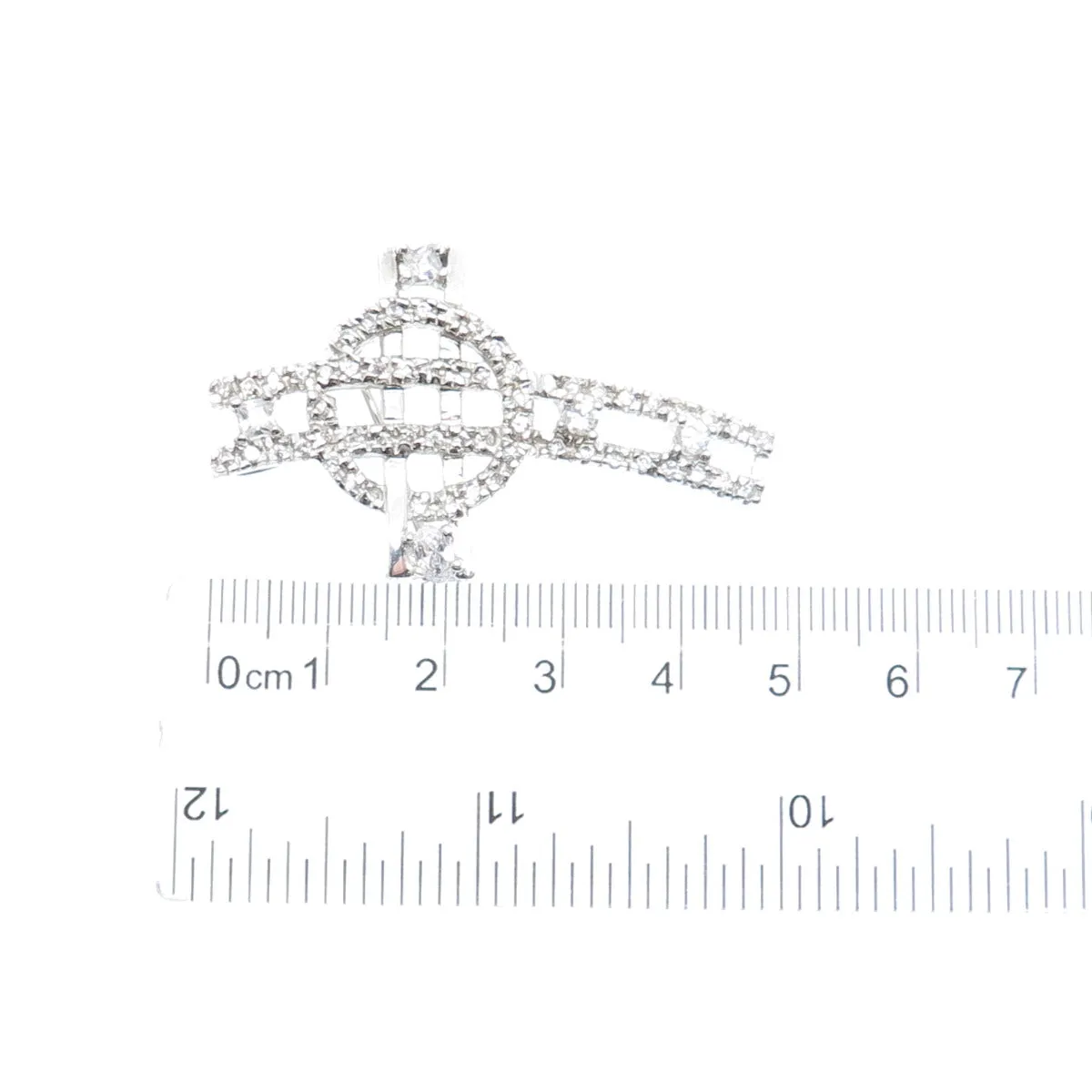 925 Sterling Silver Round-Cut C Z Cross Pin Brooch / Pendant