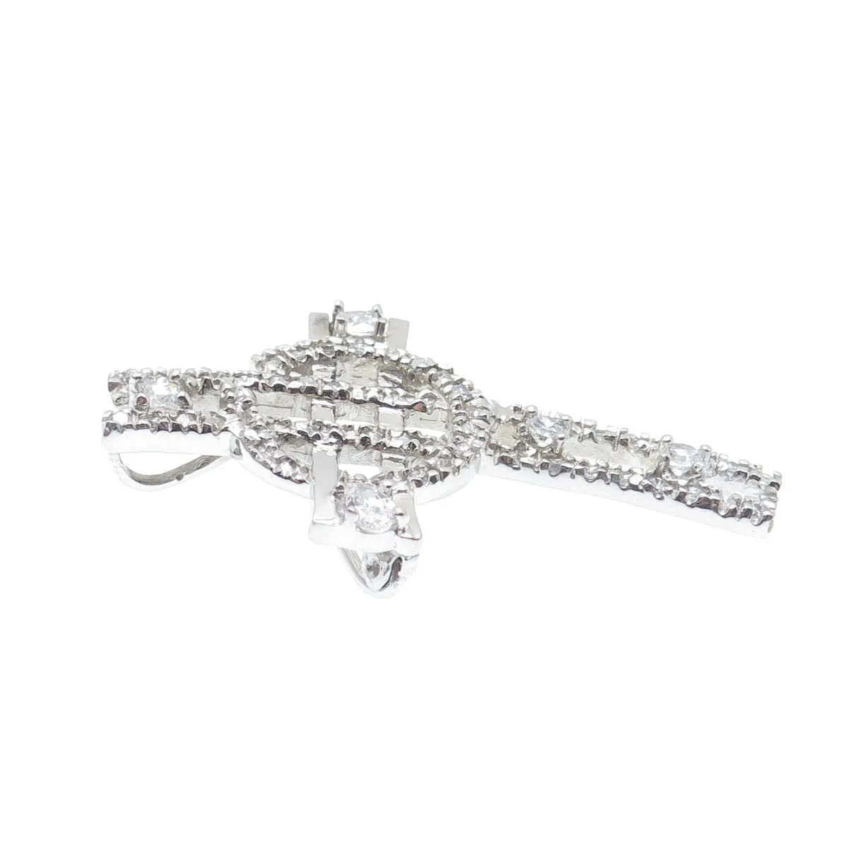 925 Sterling Silver Round-Cut C Z Cross Pin Brooch / Pendant