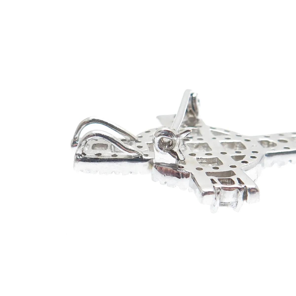 925 Sterling Silver Round-Cut C Z Cross Pin Brooch / Pendant