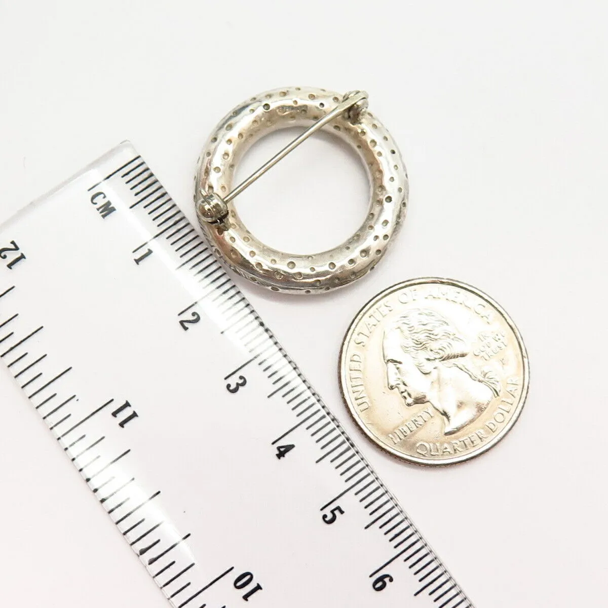 925 Sterling Silver Solid Dots Round Design Pin Brooch