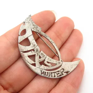 925 Sterling Silver Vintage Cutout “Hunter” Crescent Moon Pin Brooch