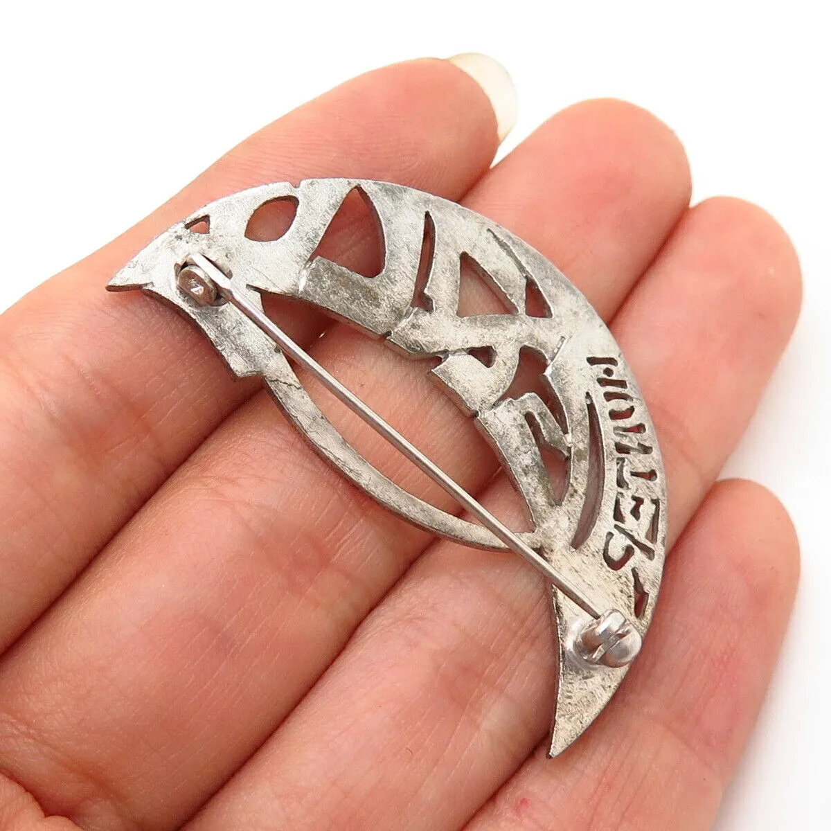 925 Sterling Silver Vintage Cutout “Hunter” Crescent Moon Pin Brooch