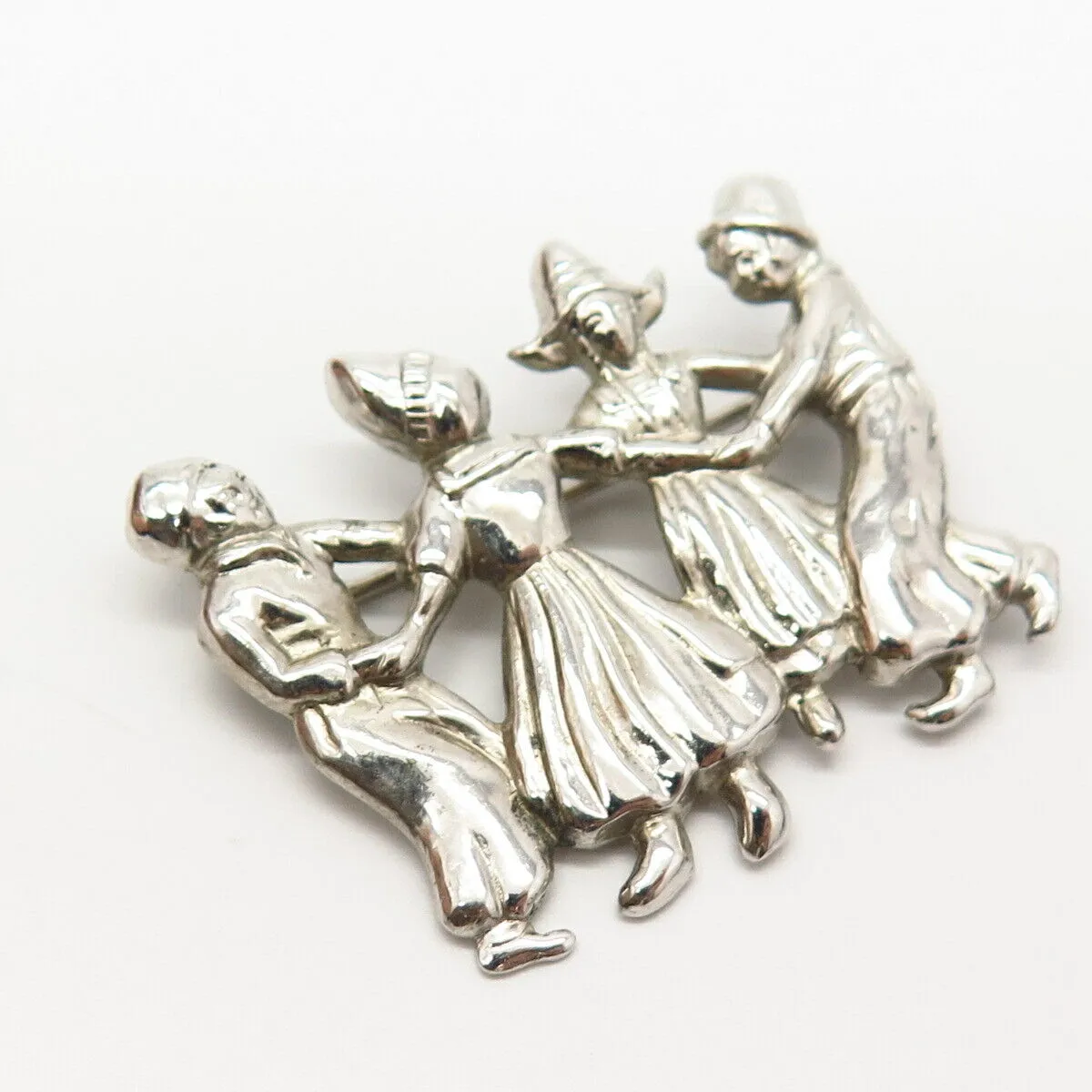 925 Sterling Silver Vintage Lang Dutch Folklore Dance Scene Pin Brooch