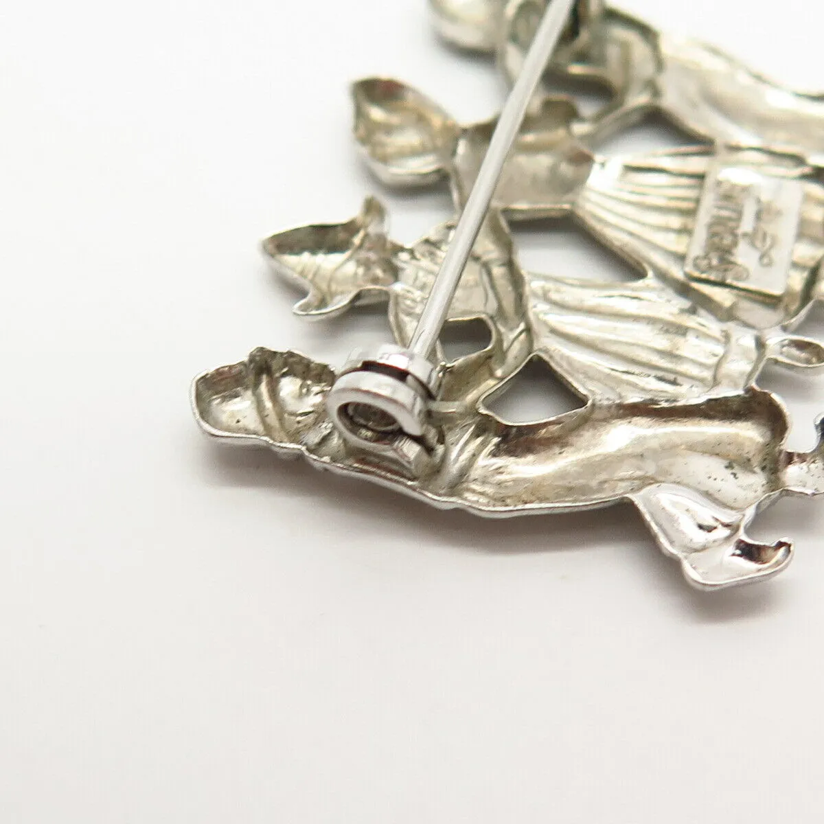 925 Sterling Silver Vintage Lang Dutch Folklore Dance Scene Pin Brooch
