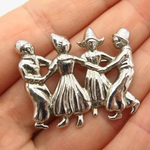 925 Sterling Silver Vintage Lang Dutch Folklore Dance Scene Pin Brooch