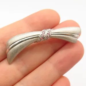925 Sterling Silver Vintage Pink C Z Bow Design Pin Brooch