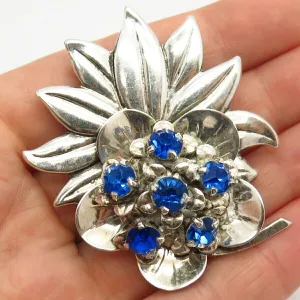 925 Sterling Silver Vintage Rhinestone Floral Design Pin Brooch