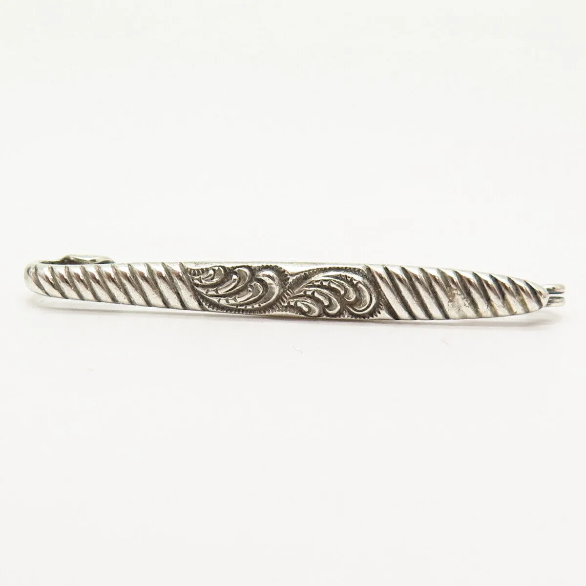 925 Sterling Silver Vintage Ribbed & Swirl Design Pin Brooch