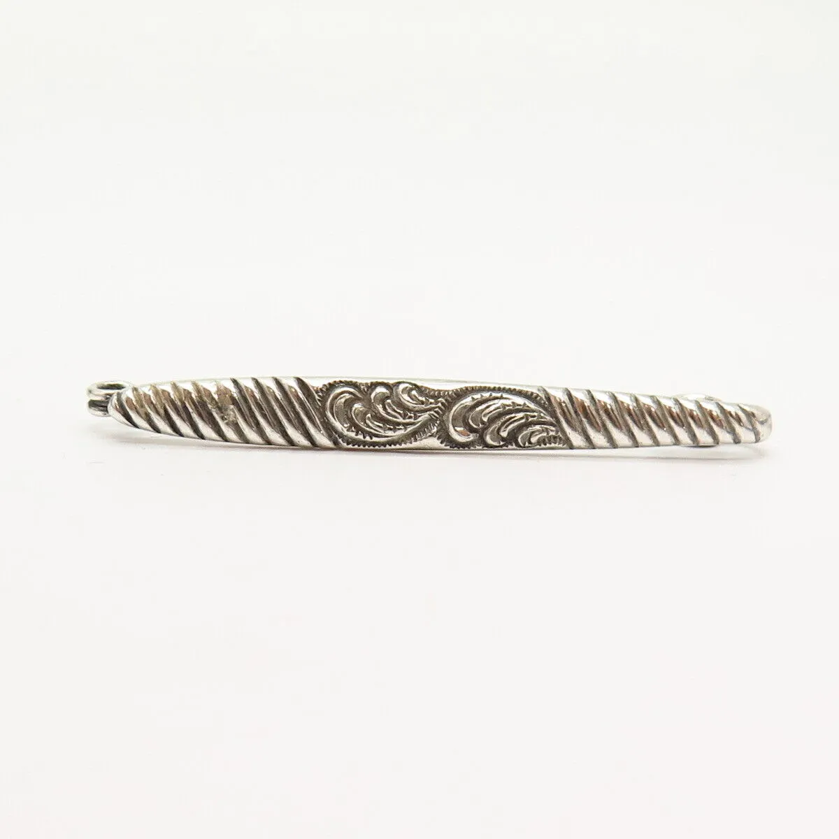 925 Sterling Silver Vintage Ribbed & Swirl Design Pin Brooch
