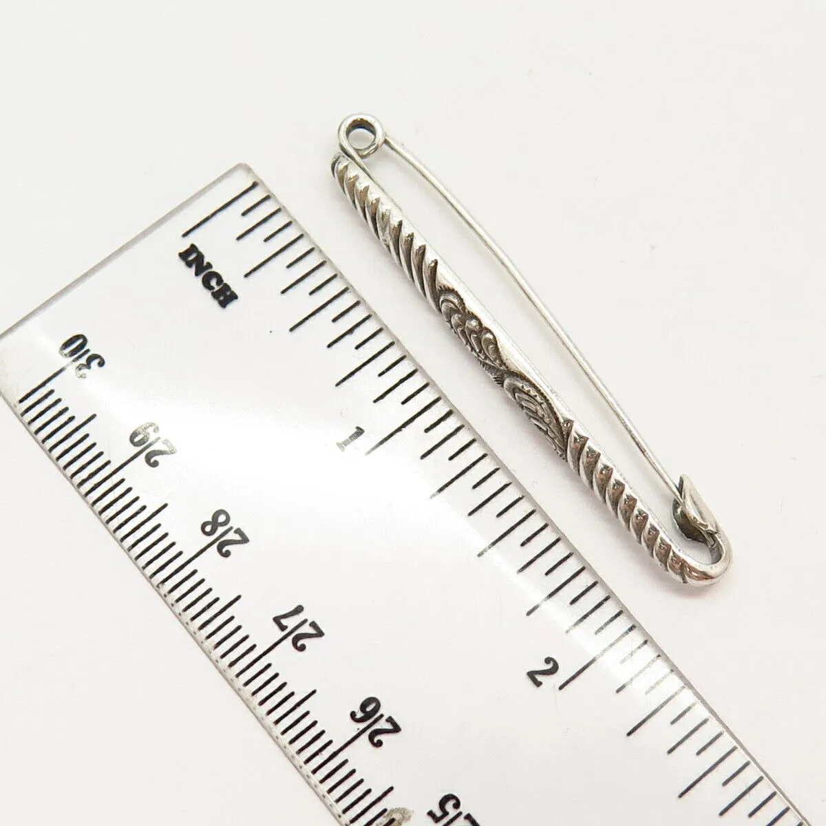 925 Sterling Silver Vintage Ribbed & Swirl Design Pin Brooch