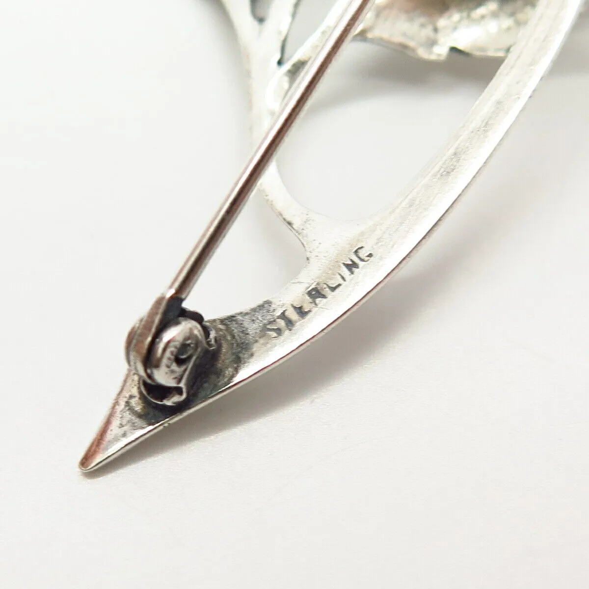 925 Sterling Silver Vintage Rose Floral Leaf Design Pin Brooch