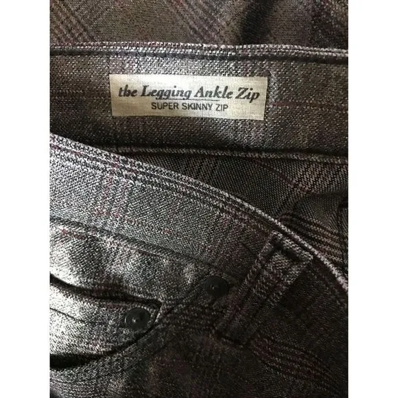 AG Adriano Goldschmied Legging Jeans Ankle Zip Skinny Zip Metallic Plaid 31 NWT