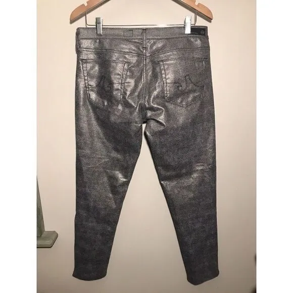 AG Adriano Goldschmied Legging Jeans Ankle Zip Skinny Zip Metallic Plaid 31 NWT