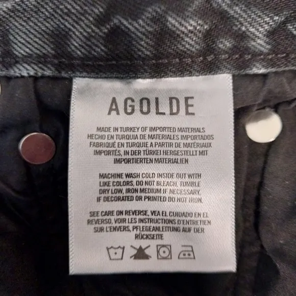Agolde Jamie Jeans High Rise Button Fly Distressed Black 25