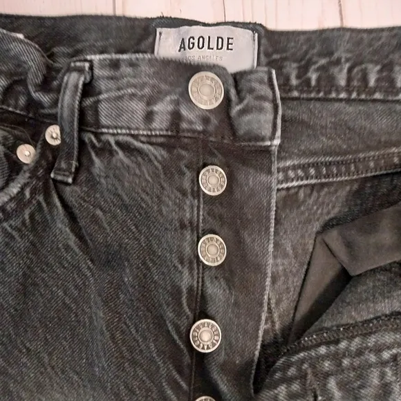 Agolde Jamie Jeans High Rise Button Fly Distressed Black 25