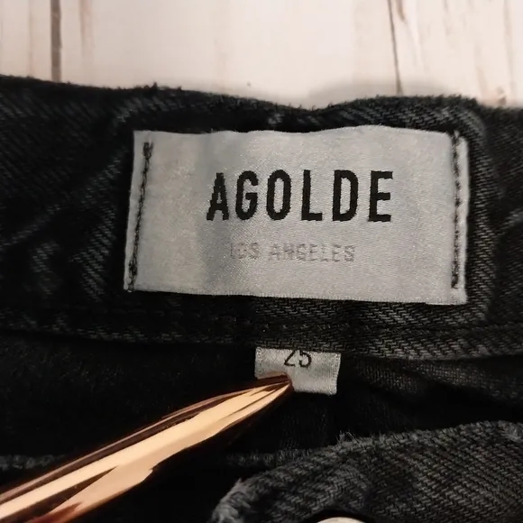 Agolde Jamie Jeans High Rise Button Fly Distressed Black 25