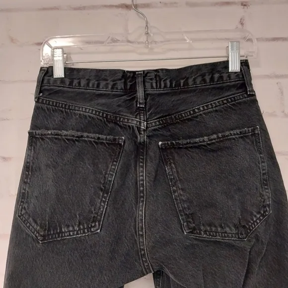 Agolde Jamie Jeans High Rise Button Fly Distressed Black 25