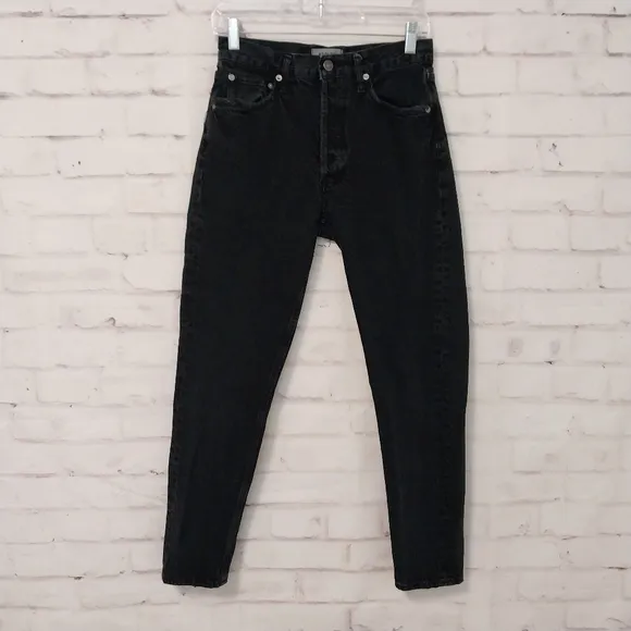 Agolde Jamie Jeans High Rise Button Fly Distressed Black 25