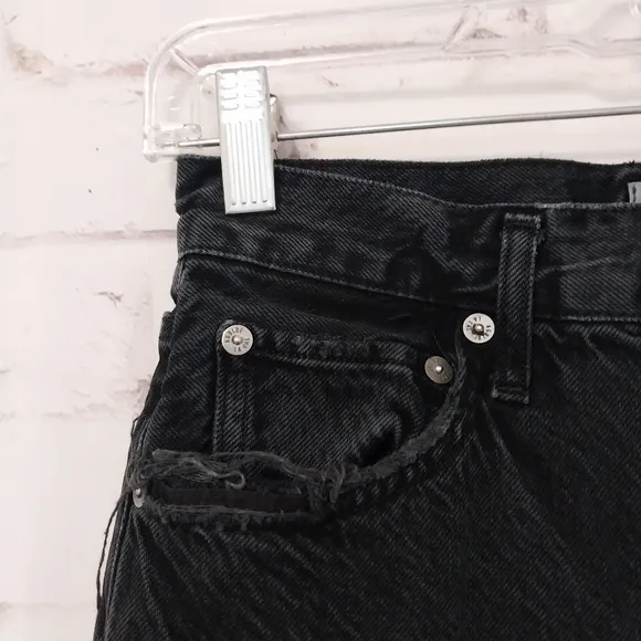 Agolde Jamie Jeans High Rise Button Fly Distressed Black 25