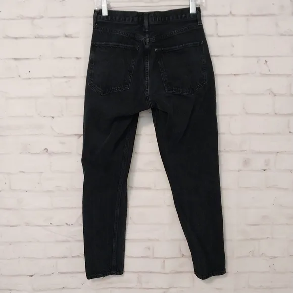 Agolde Jamie Jeans High Rise Button Fly Distressed Black 25