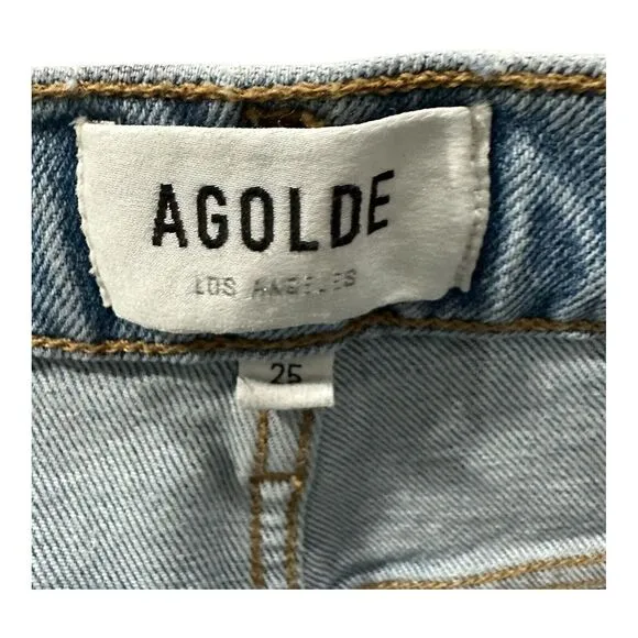 Agolde Riley Crop Jeans Size 25 Light Wash Distressed Hems Button Fly