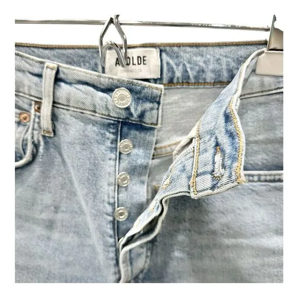 Agolde Riley Crop Jeans Size 25 Light Wash Distressed Hems Button Fly