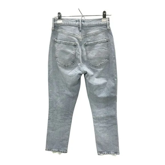 Agolde Riley Crop Jeans Size 25 Light Wash Distressed Hems Button Fly
