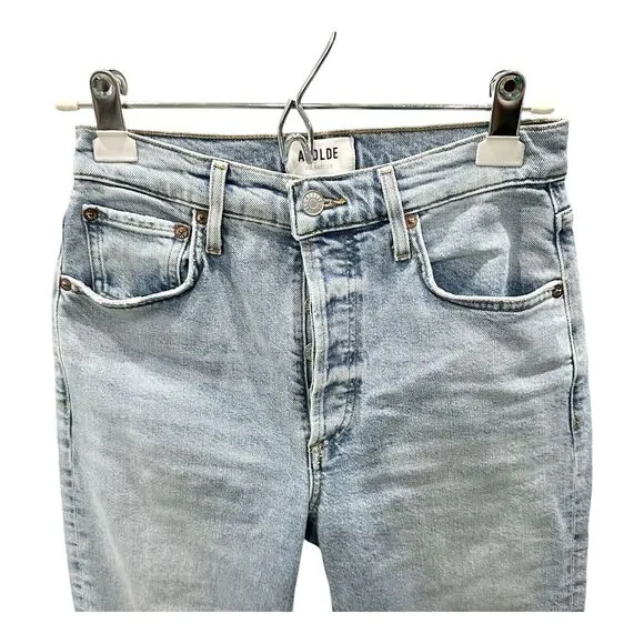 Agolde Riley Crop Jeans Size 25 Light Wash Distressed Hems Button Fly